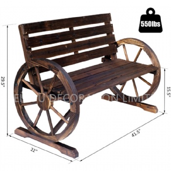 Outdoor Wooden Wagon Wheel Bench