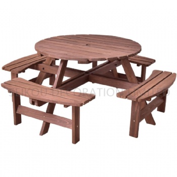 8-Seat Outdoor Wooden Picnic Table with Chair