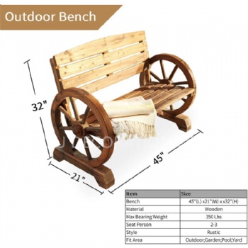 Patio Wooden Wagon Wheel Bench Leisure Chair